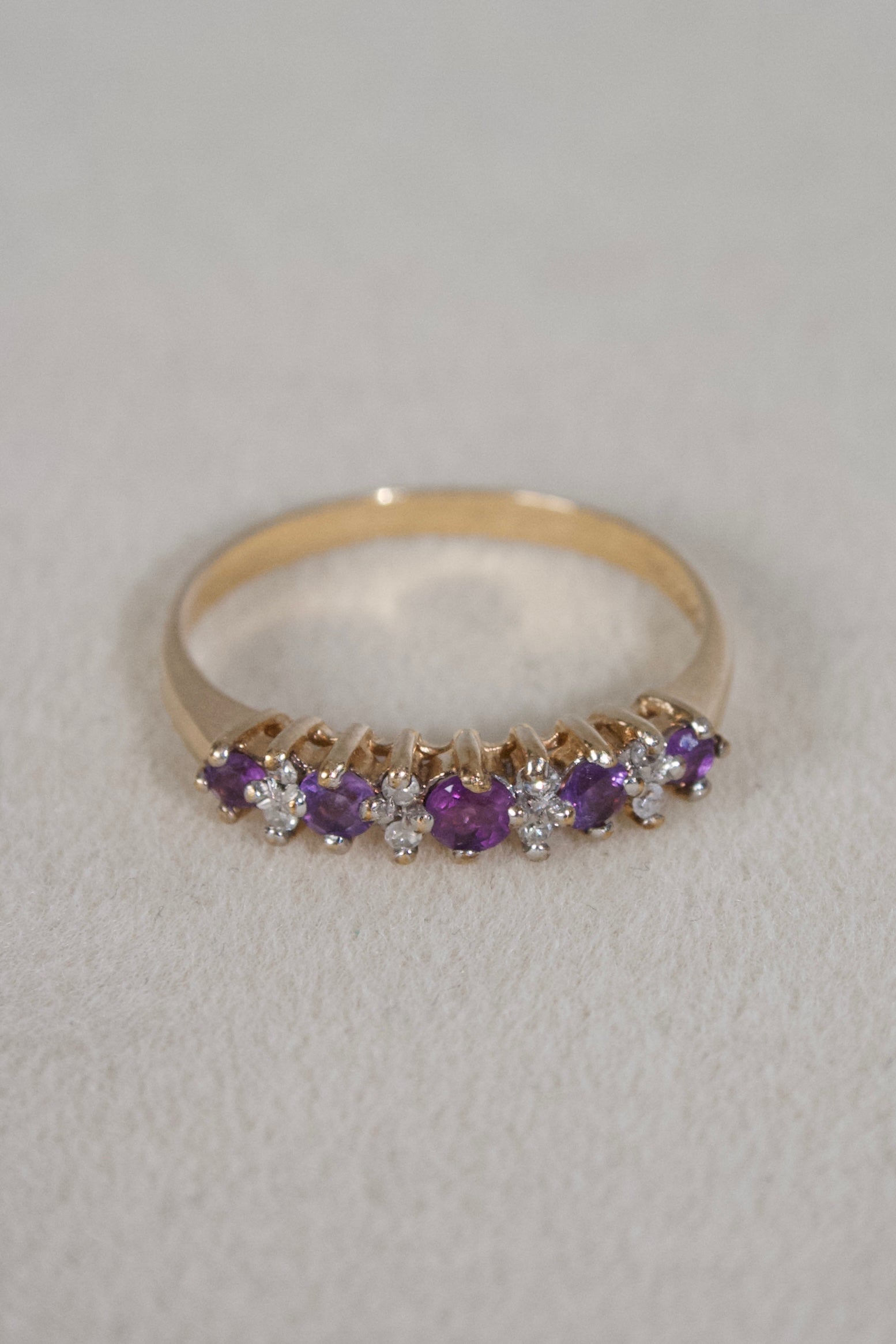 Vintage 9K Gold Diamond and Amethyst Ring
