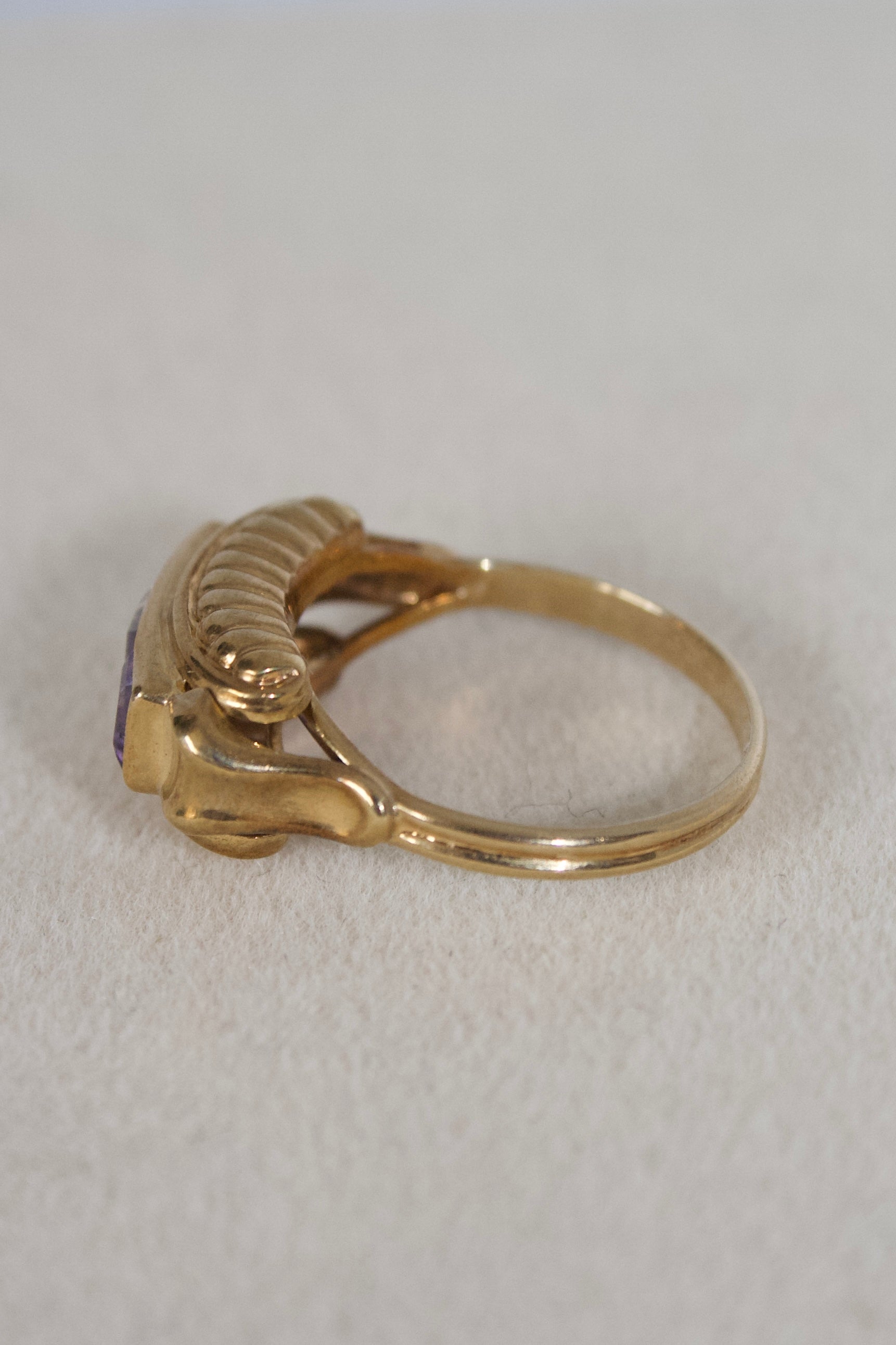 Art-Deco inspired 8K Gold Amethyst Trilogy Ring