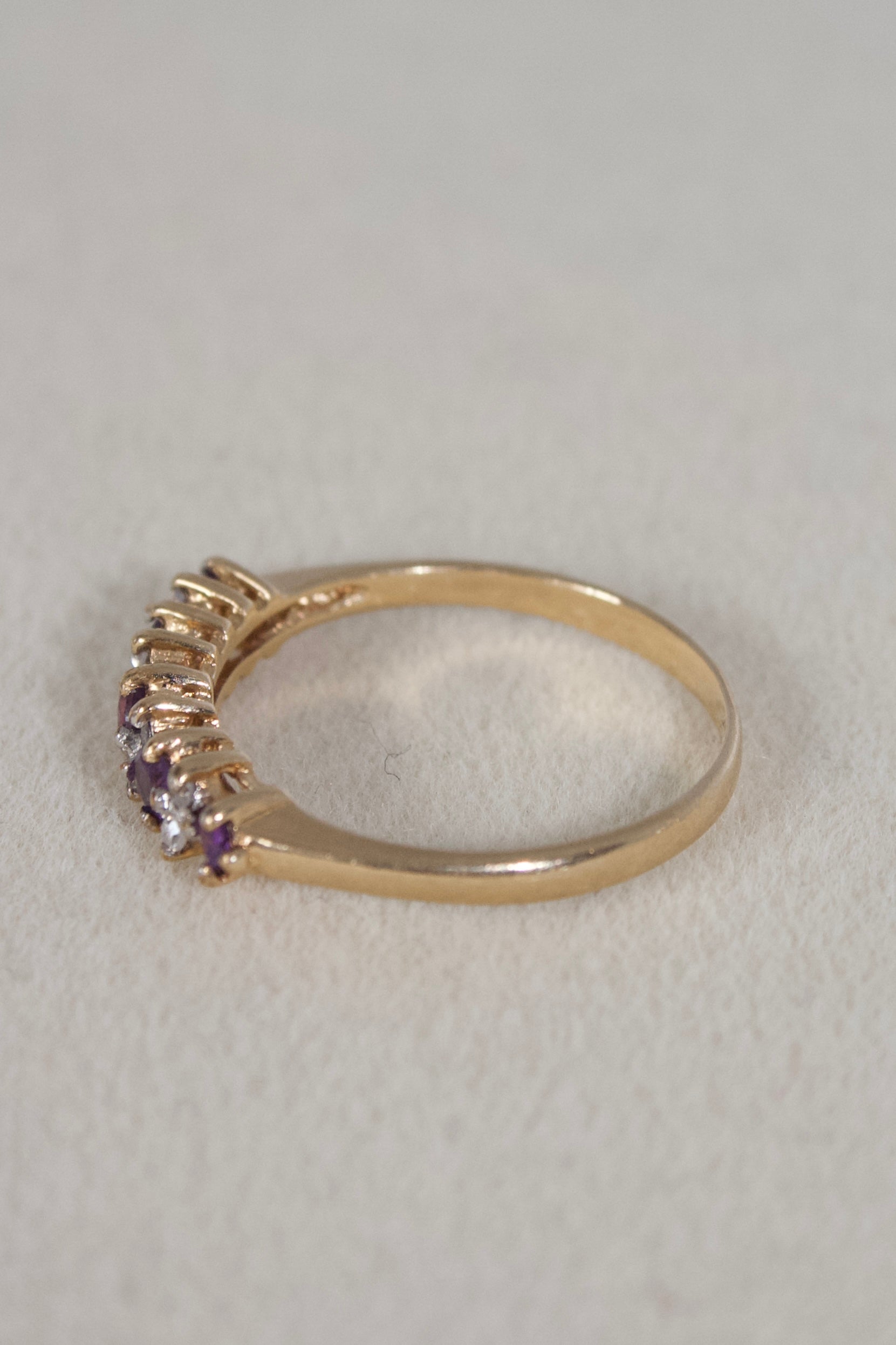 Vintage 9K Gold Diamond and Amethyst Ring