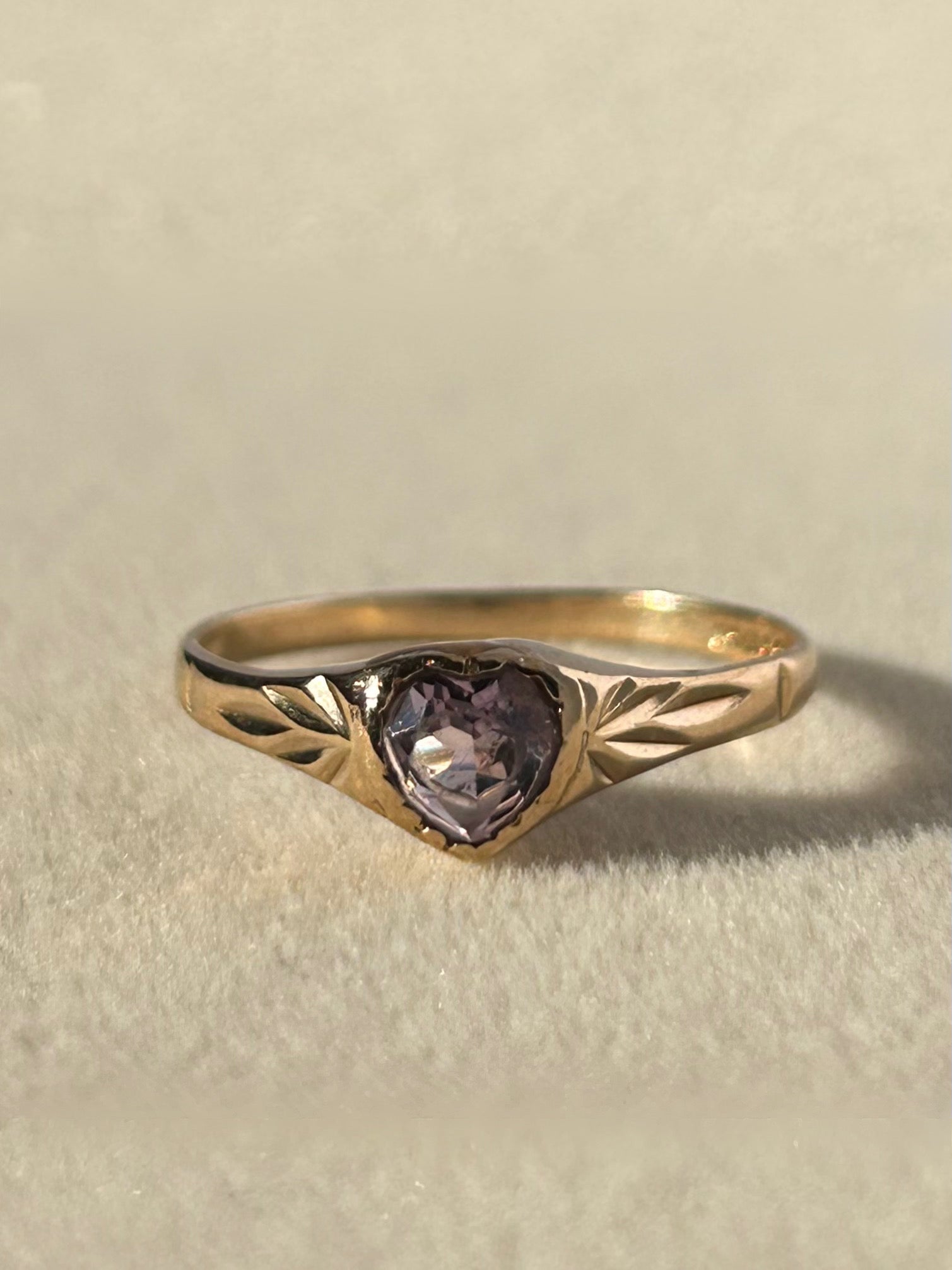 Whymsical Heart-Shaped 8K Golden Amethyst Ring