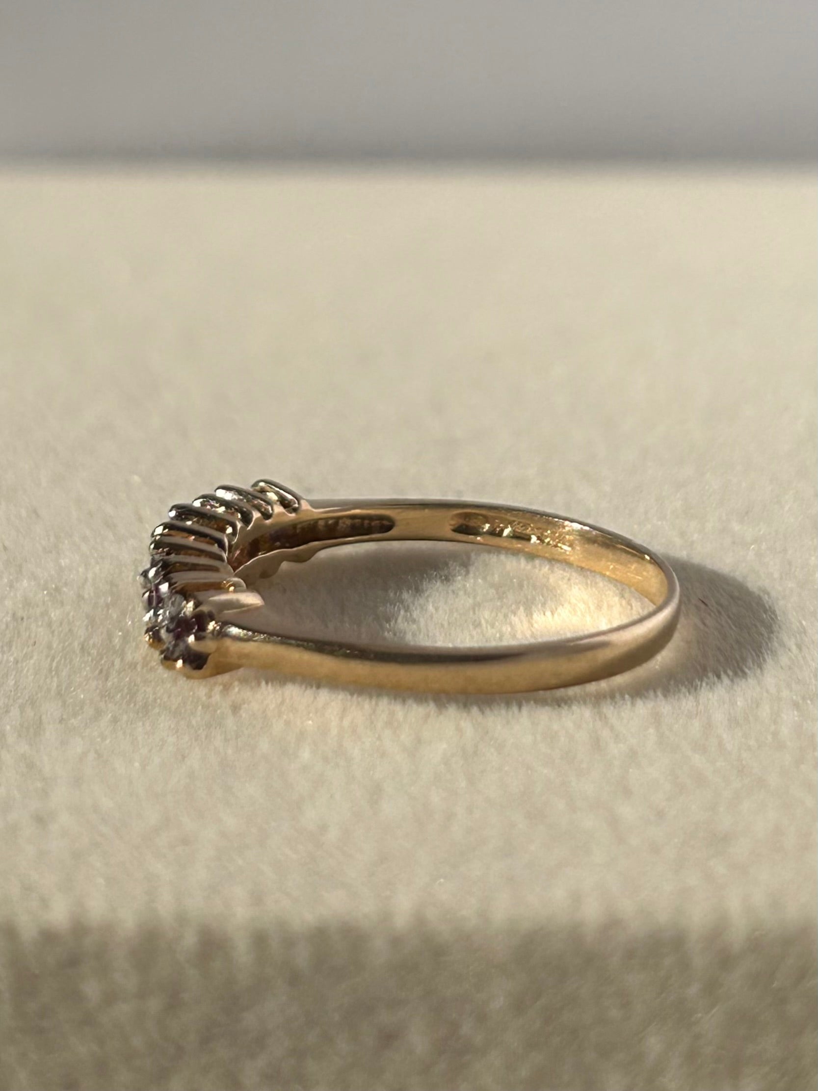 Vintage 9K Gold Diamond and Amethyst Ring