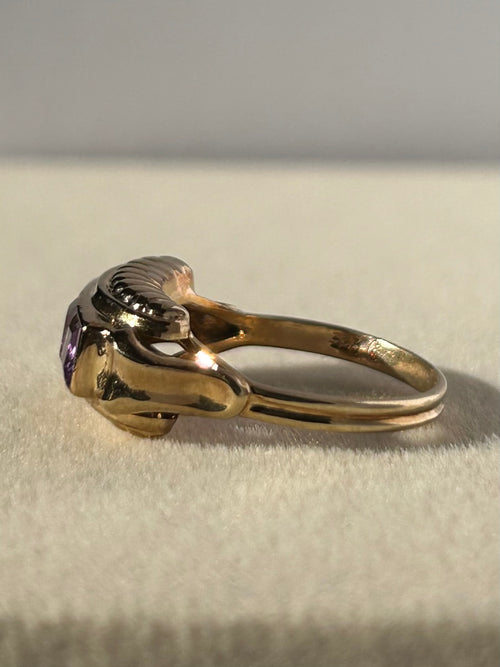 Art-Deco inspired 8K Gold Amethyst Trilogy Ring