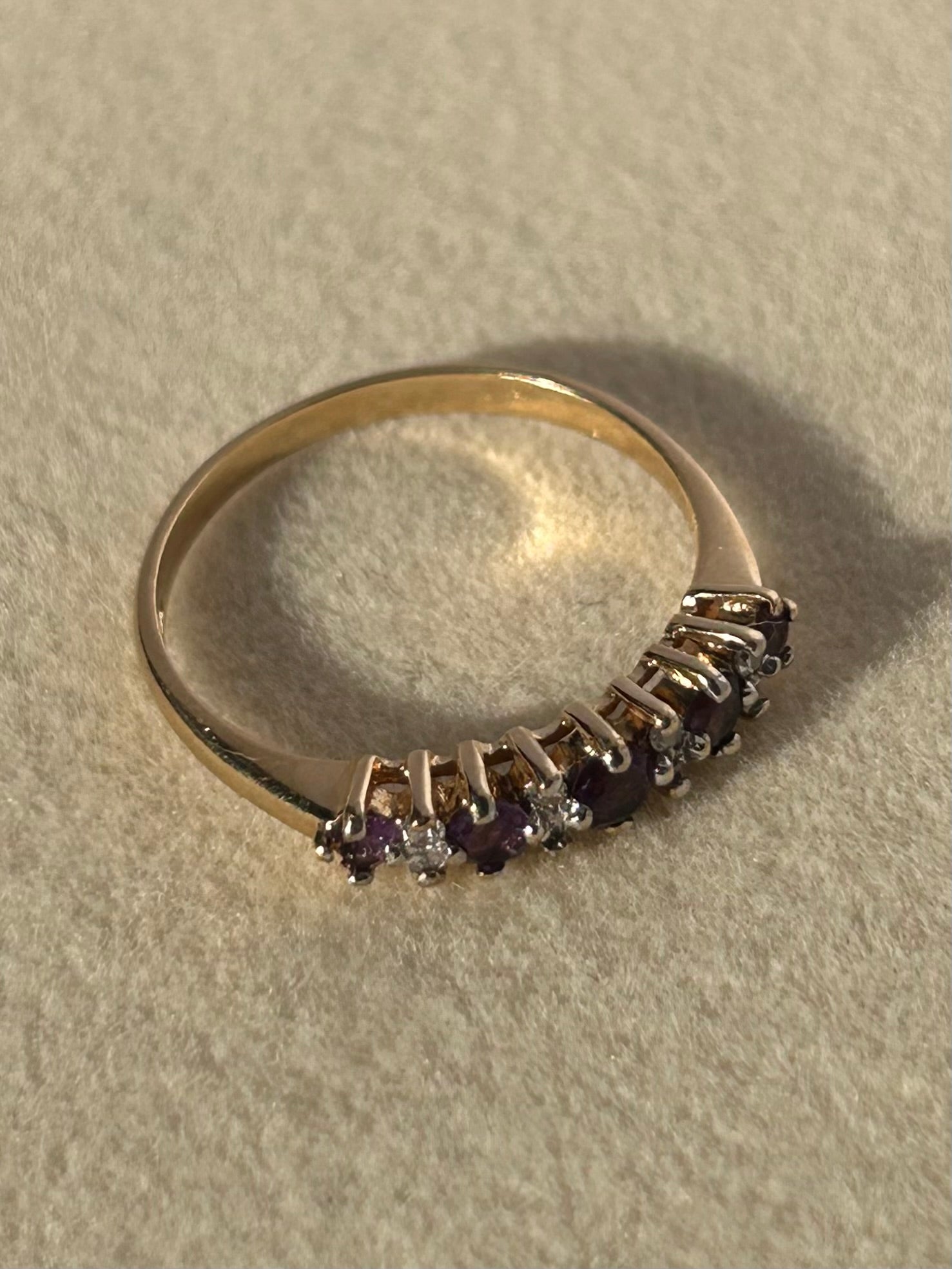 Vintage 9K Gold Diamond and Amethyst Ring