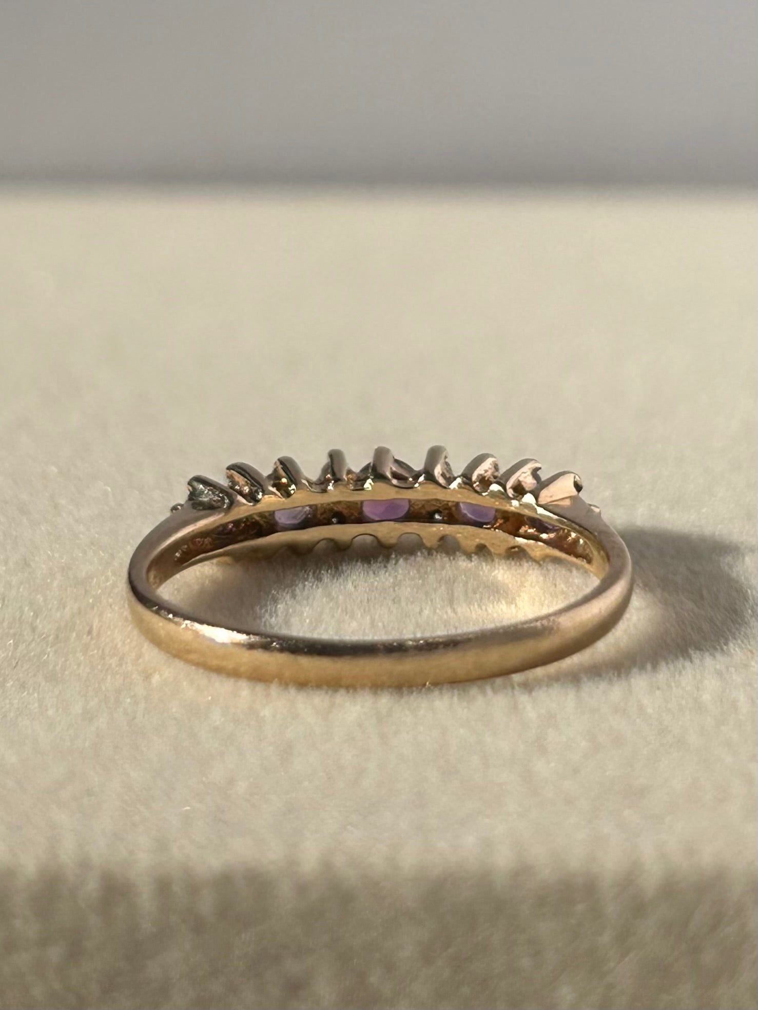 Vintage 9K Gold Diamond and Amethyst Ring