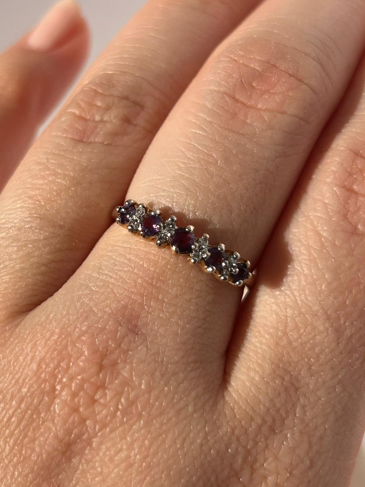 Vintage 9K Gold Diamond and Amethyst Ring