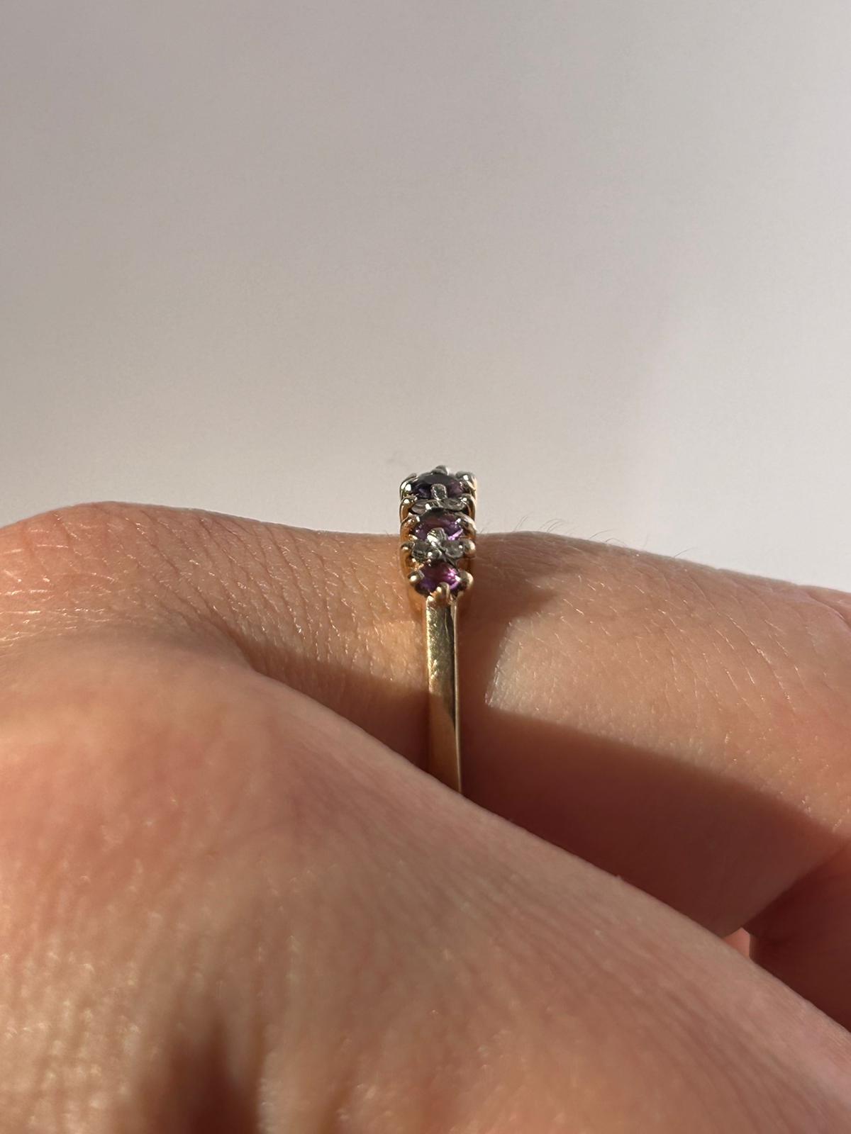 Vintage 9K Gold Diamond and Amethyst Ring